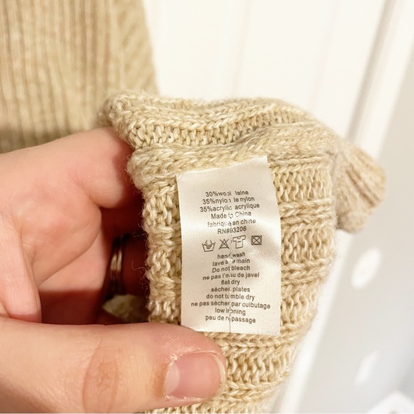 Anthropologie Wool Blend Oversized Ribbed Knit Sweater Twist Front Poncho OS - Picture 5 of 7